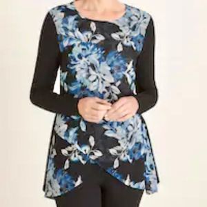 Chico's Floral Double Front Layered Long Sleeve Tunic Blouse Size 3 XL 16